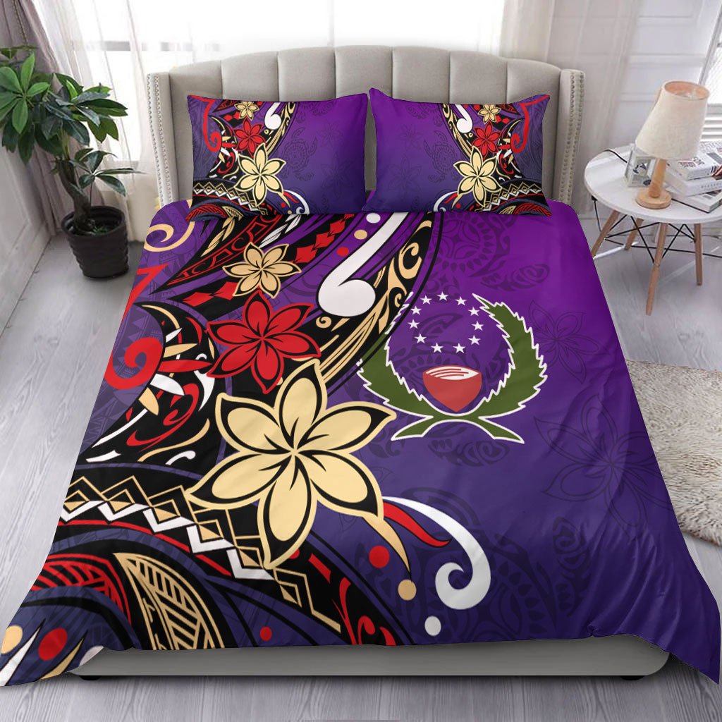 Pohnpei Bedding Set - Tribal Flower With Special Turtles Purple Color Purple - Polynesian Pride