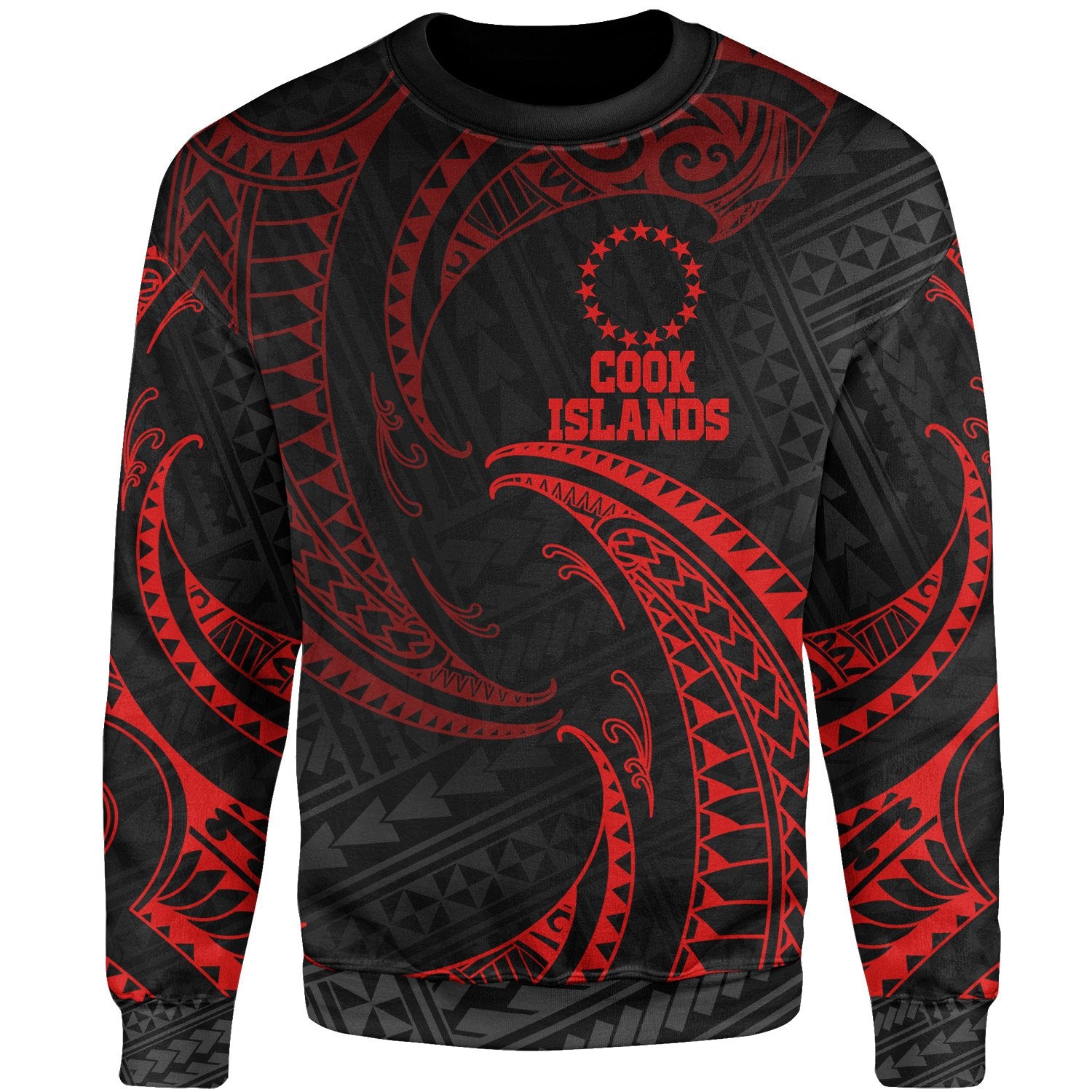 Cook Islands Polynesian Sweater - Red Tribal Wave Unisex Red - Polynesian Pride