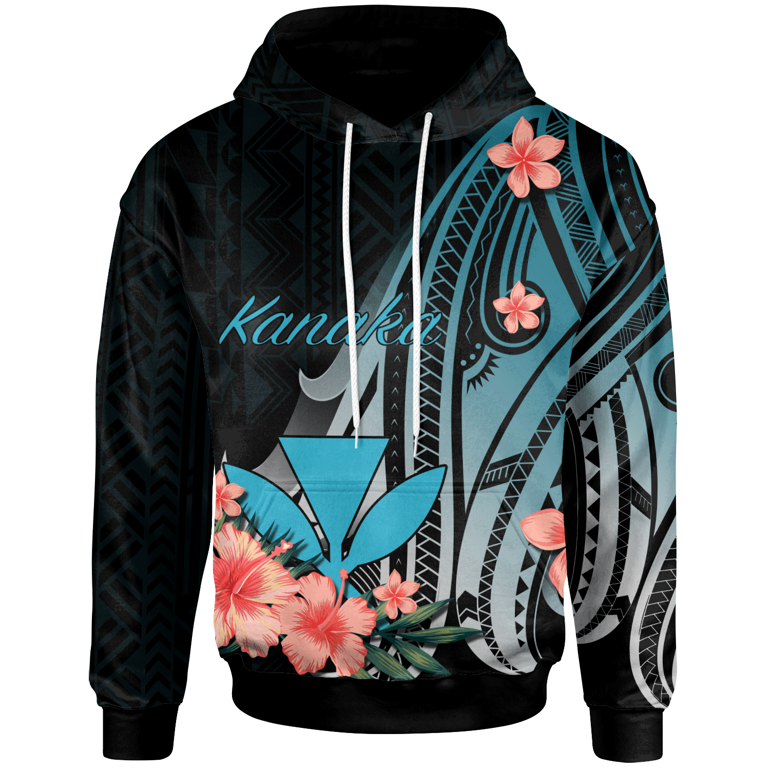 Kanaka Maoli Hoodie Turquoise Polynesian Hibiscus Pattern Style Unisex Turquoise - Polynesian Pride