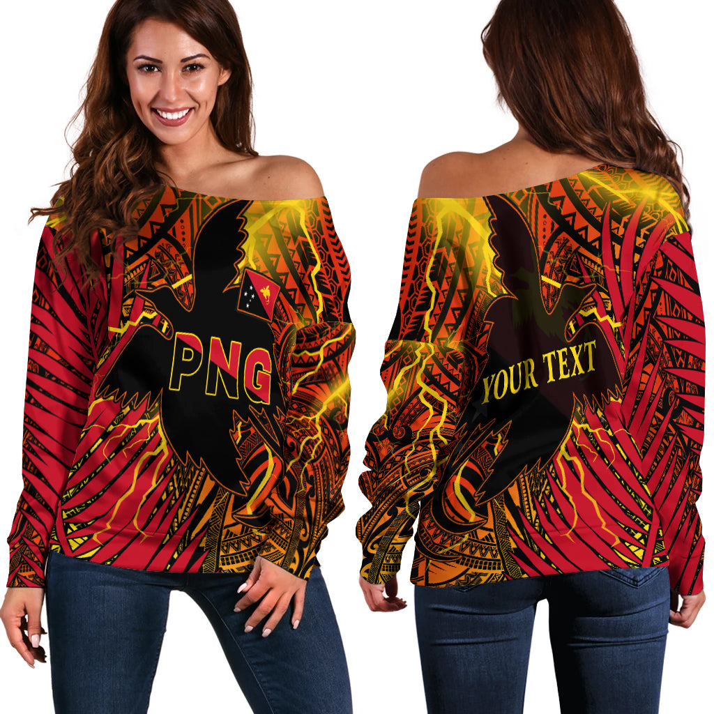 (Custom Personalised) Papua New Guinea Off Shoulder Sweater Style Stalwart Polynesian LT13 Women Black - Polynesian Pride
