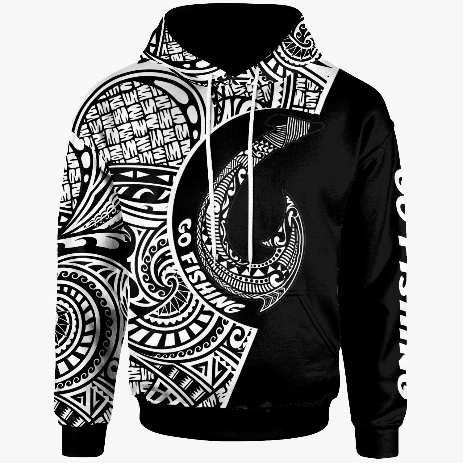 Cook Islands Hoodie Hook Tattoo Black Color Unisex White - Polynesian Pride