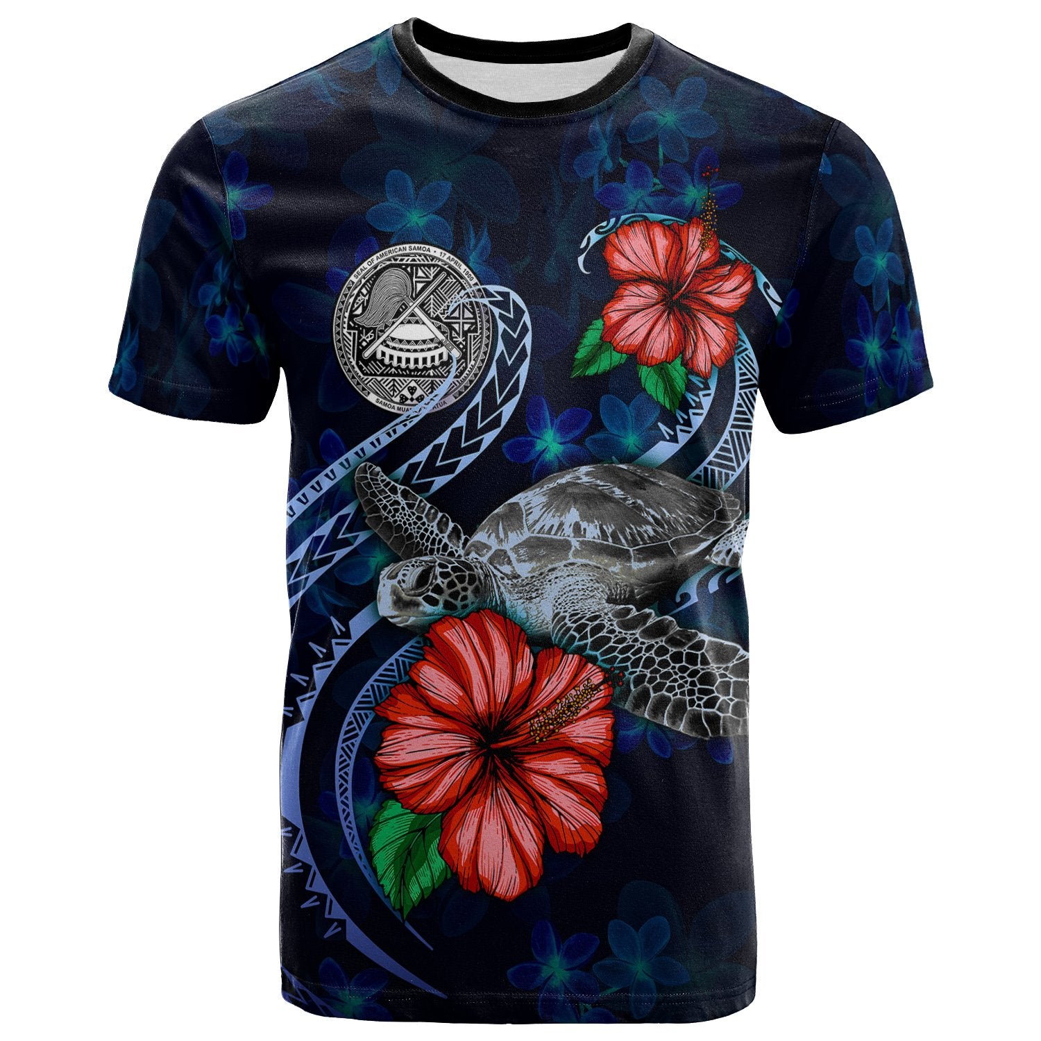 American Samoa Polynesian T Shirt Blue Turtle Hibiscus Unisex Blue - Polynesian Pride