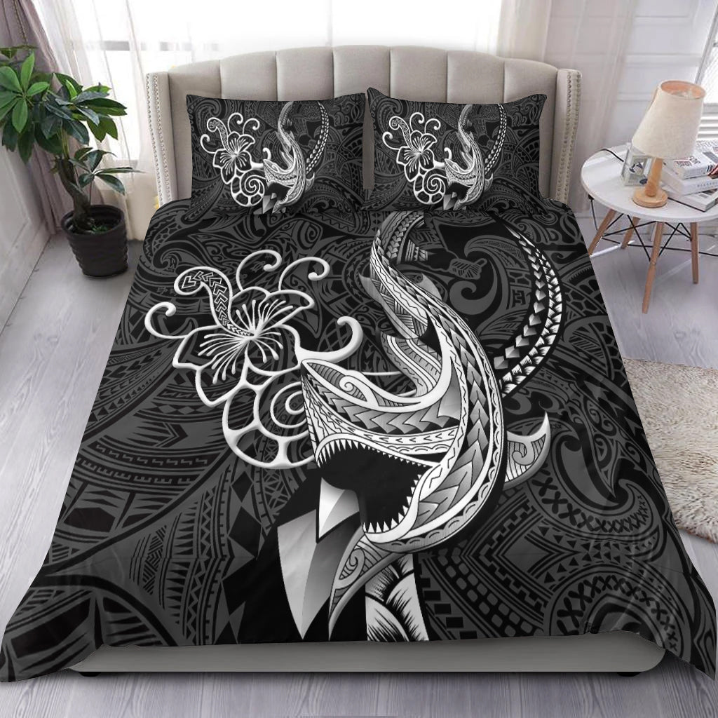 Polynesian Shark Tattoo Hawaii Tribal Bedding Set - LT12 Bedding Set Black - Polynesian Pride