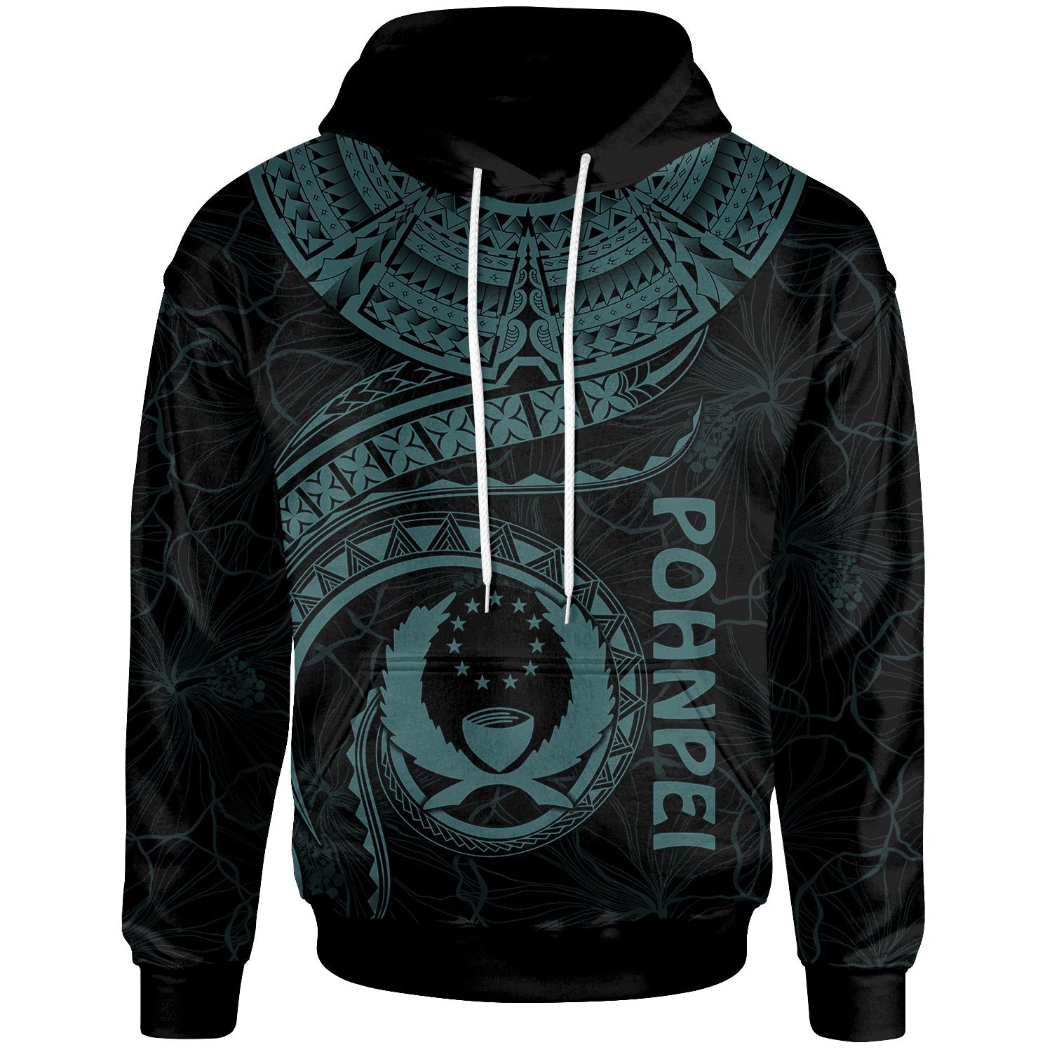 Pohnpei Polynesian Hoodie Pohnpei Waves (Turquoise) Unisex Turquoise - Polynesian Pride