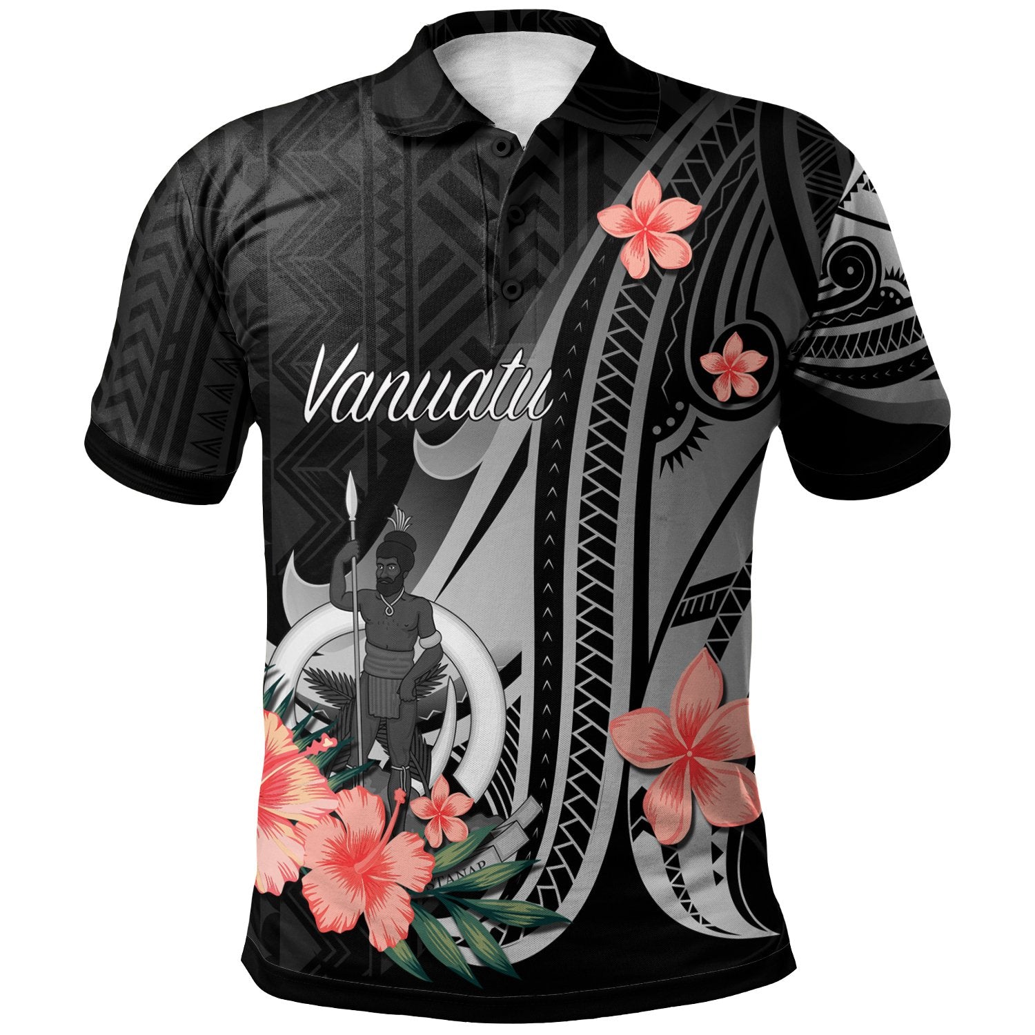 Vanuatu Polo Shirt Polynesian Hibiscus Pattern Style Unisex Black - Polynesian Pride