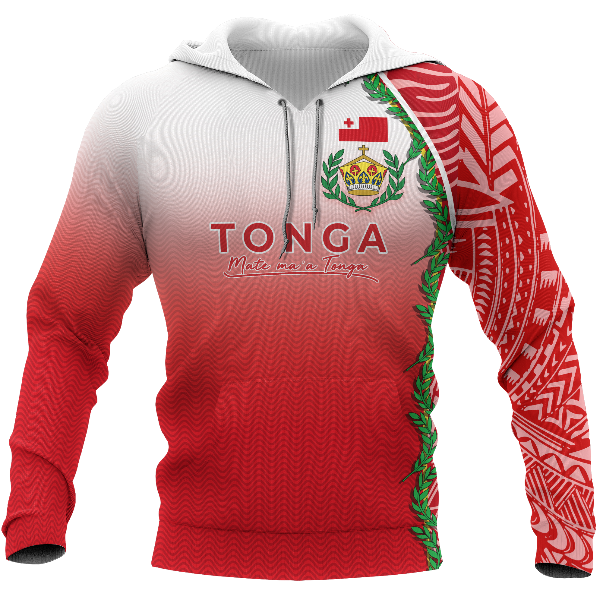 Tonga Hoodie Ocean Waves Unisex Red - Polynesian Pride