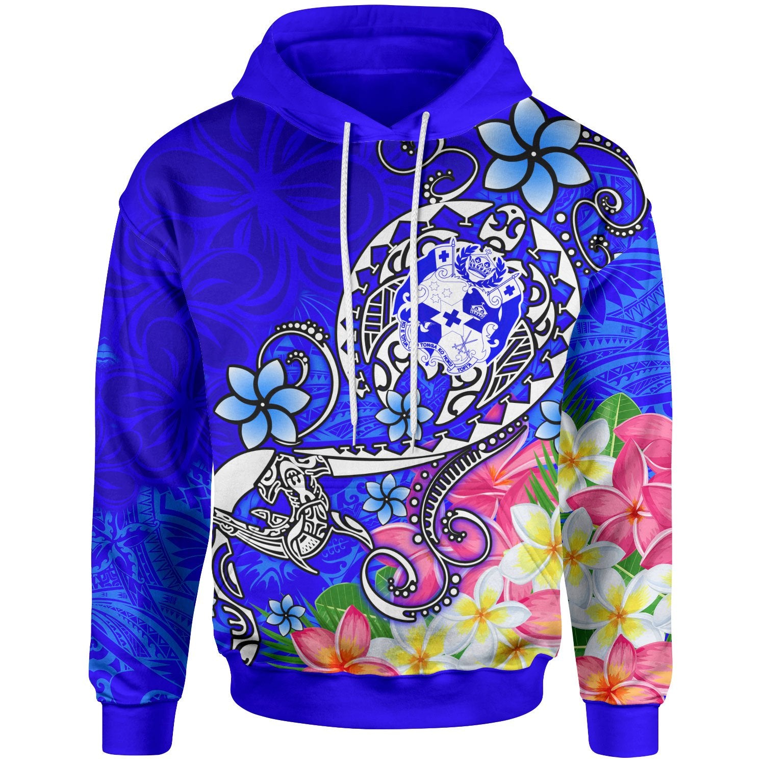 Tonga Hoodie Turtle Plumeria (COLOR) Unisex Blue - Polynesian Pride