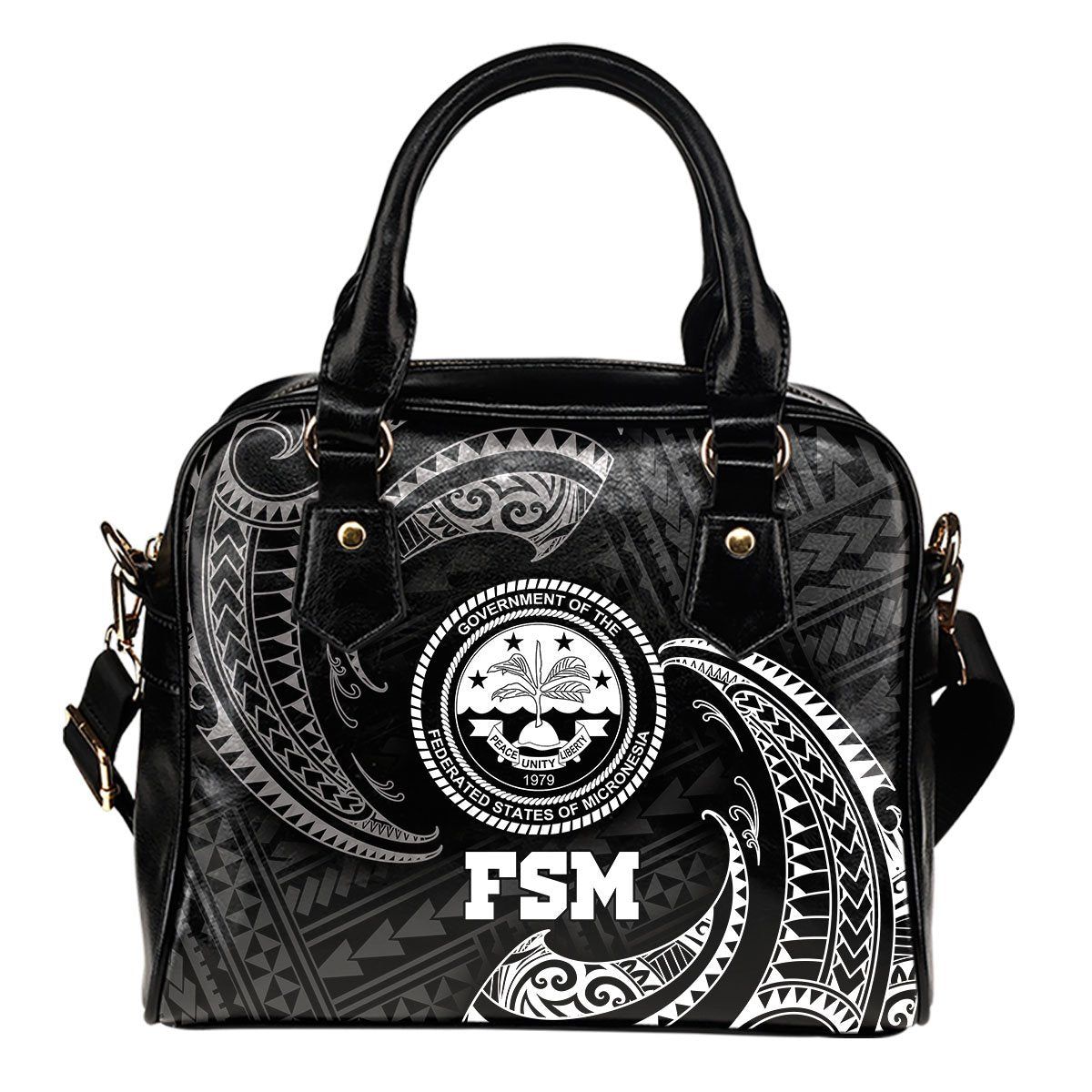 Federated States Of Micronesia Shoulder Handbag - White Tribal Wave One Size Black - Polynesian Pride