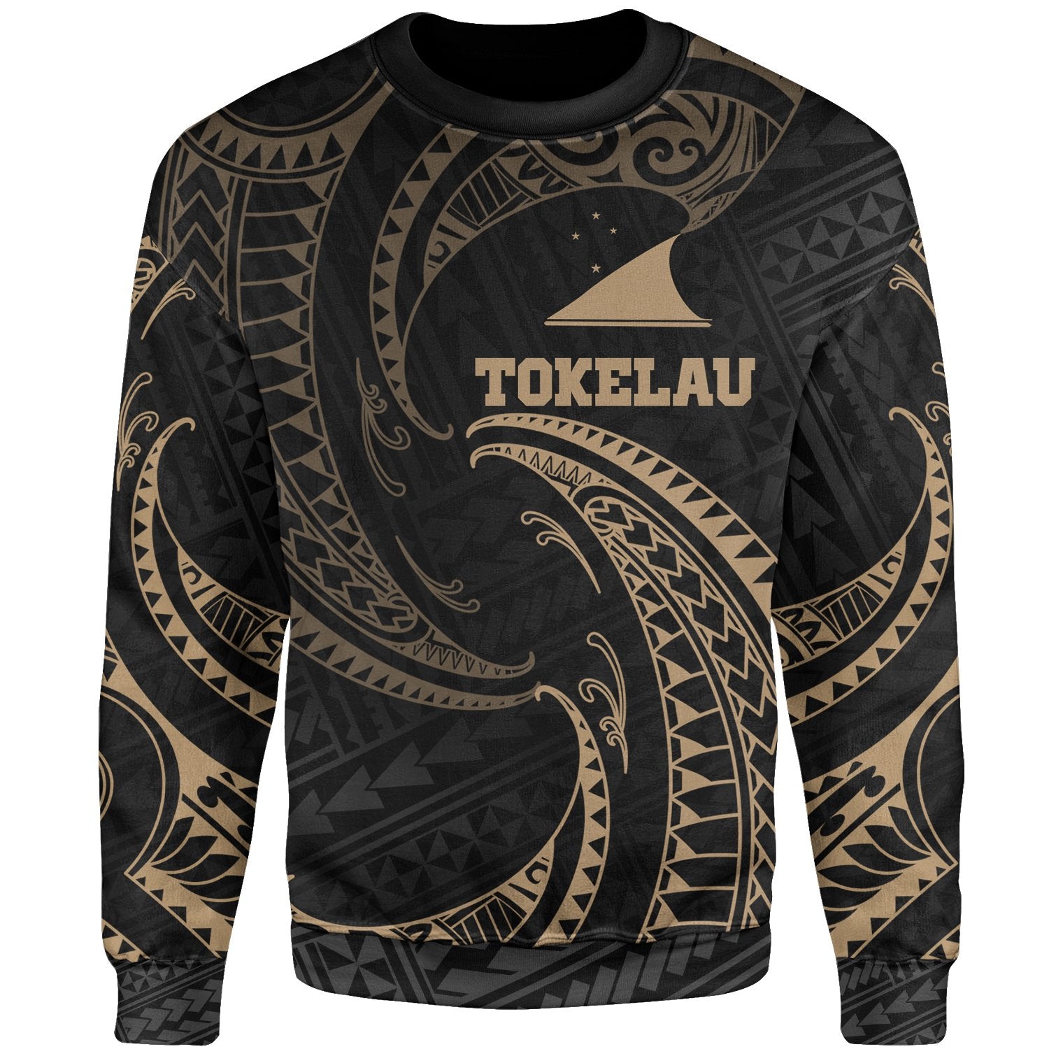 Tokelau Polynesian Custom Personalised Sweater - Gold Tribal Wave Unisex Gold - Polynesian Pride