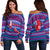 Wallis and Futuna Christmas Women Off Shoulder Sweater - Ugly Christmas - LT12 Blue - Polynesian Pride