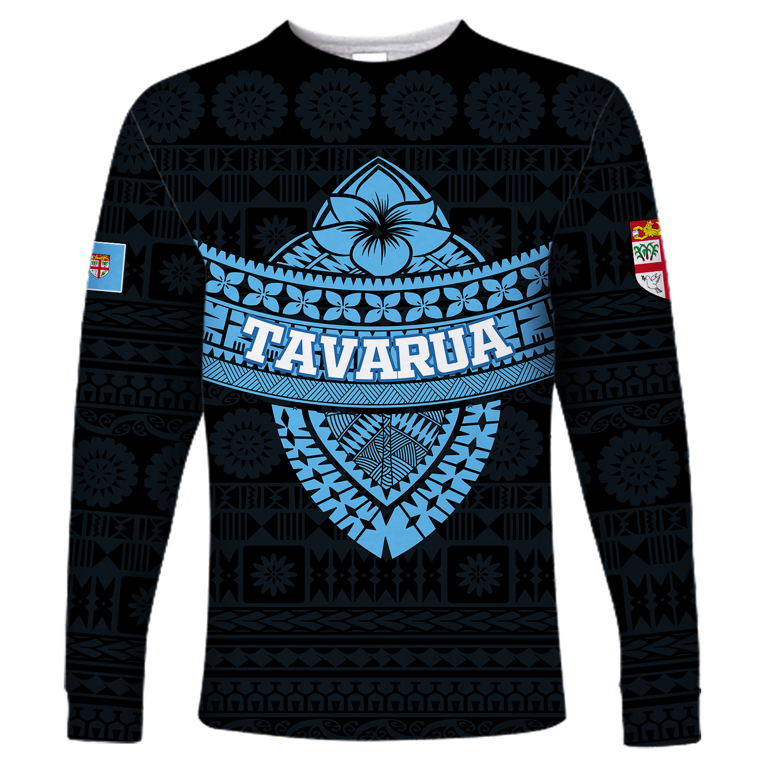 Tavarua Fiji Tapa Tribal Long Sleeve Shirt - LT12 Unisex Blue - Polynesian Pride