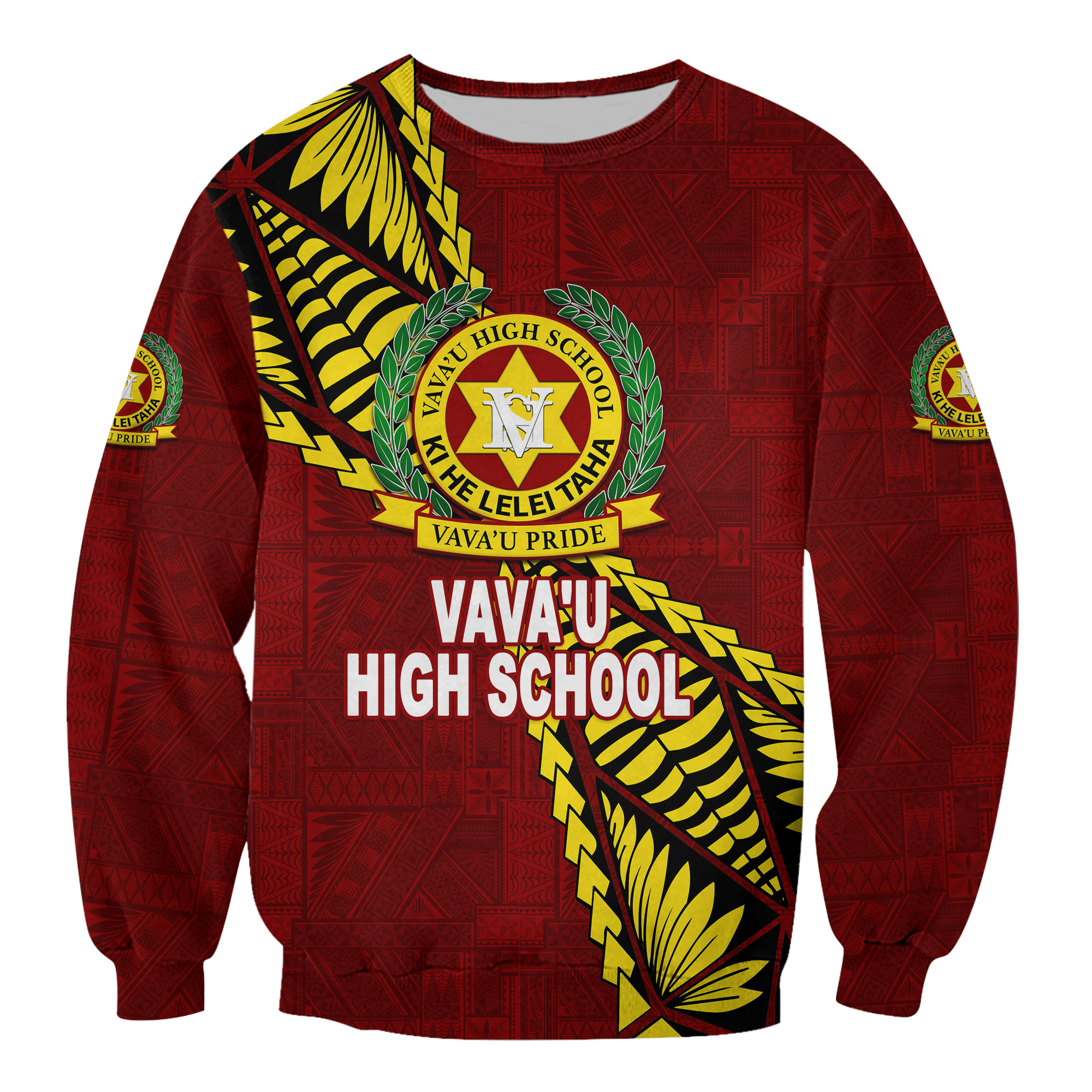 Tonga Vava'u High School Tongan Patterns Sweatshirt - LT12 Unisex Red - Polynesian Pride