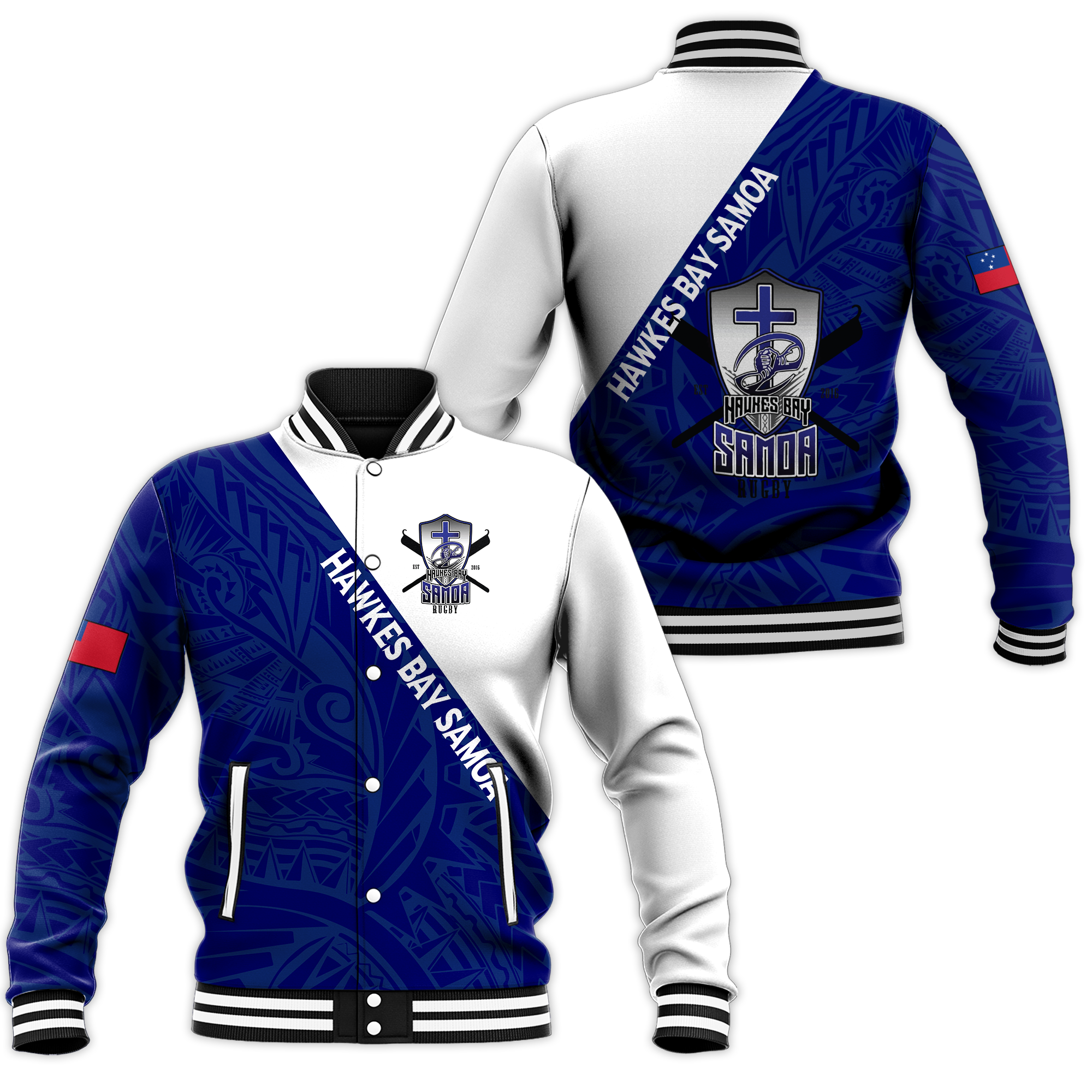 Hawkes Bay Samoa Pride Baseball Jacket - LT12 Unisex Blue - Polynesian Pride