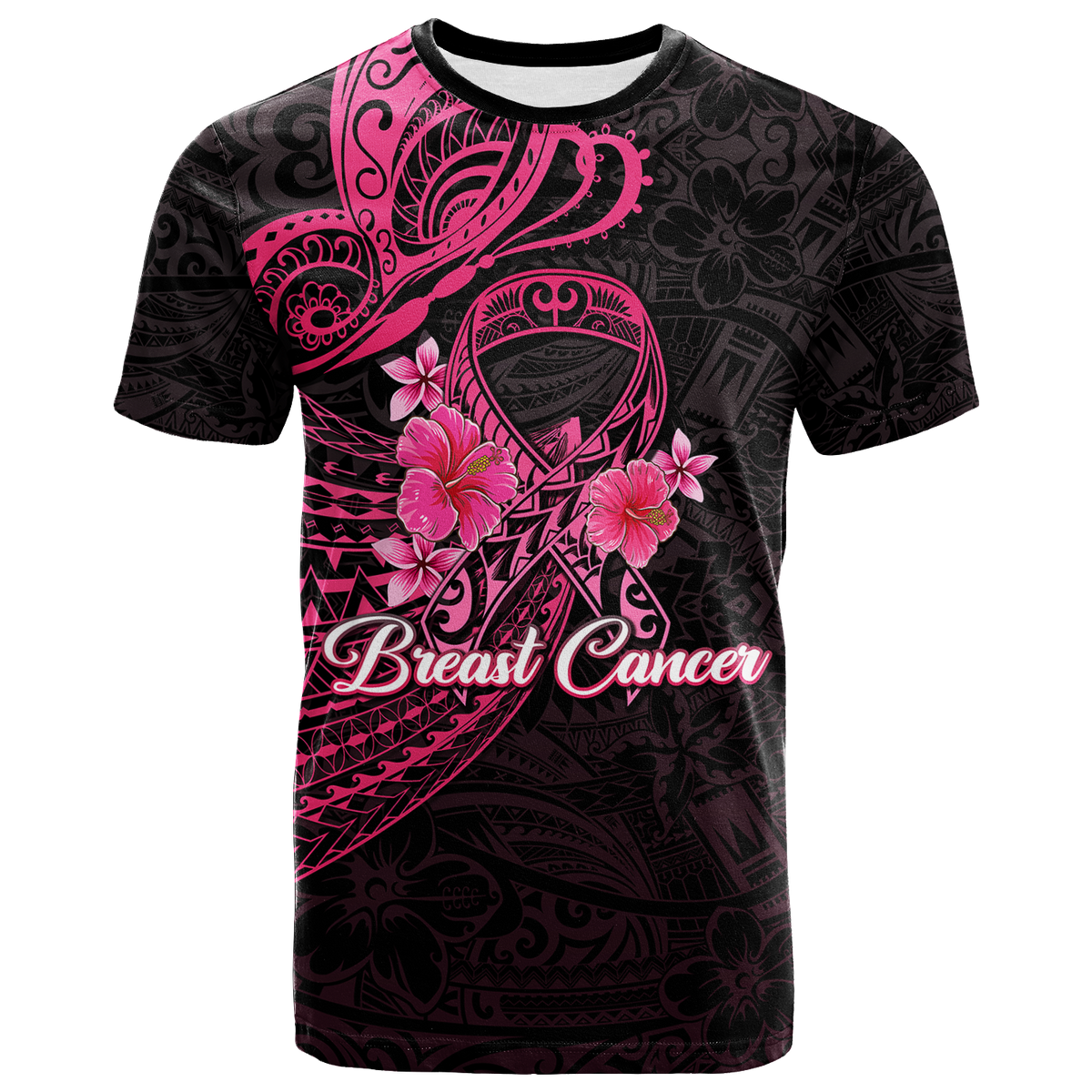 Breast Cancer Pink Ribbon Butterfly Polynesian Black Custom Name