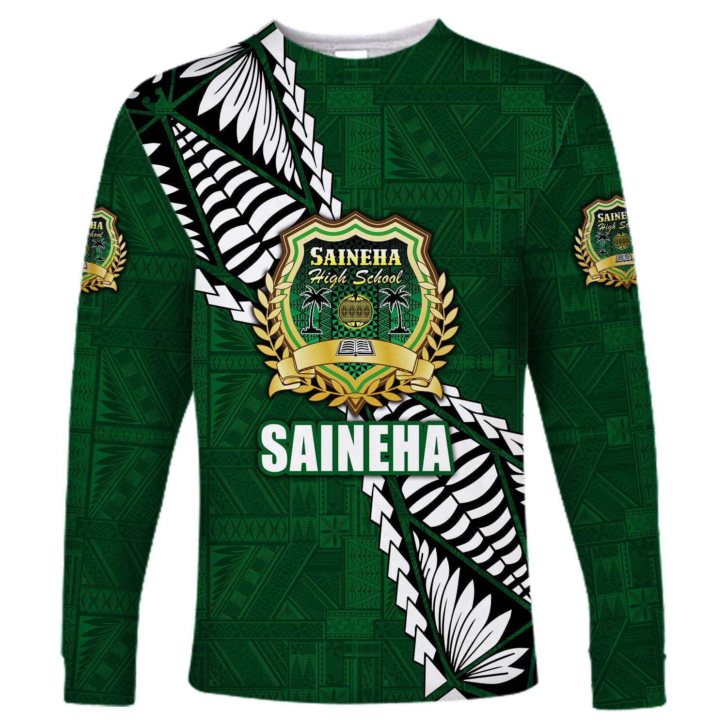 Tonga Saineha High School Tongan Patterns Long Sleeve Shirt Unisex Green - Polynesian Pride