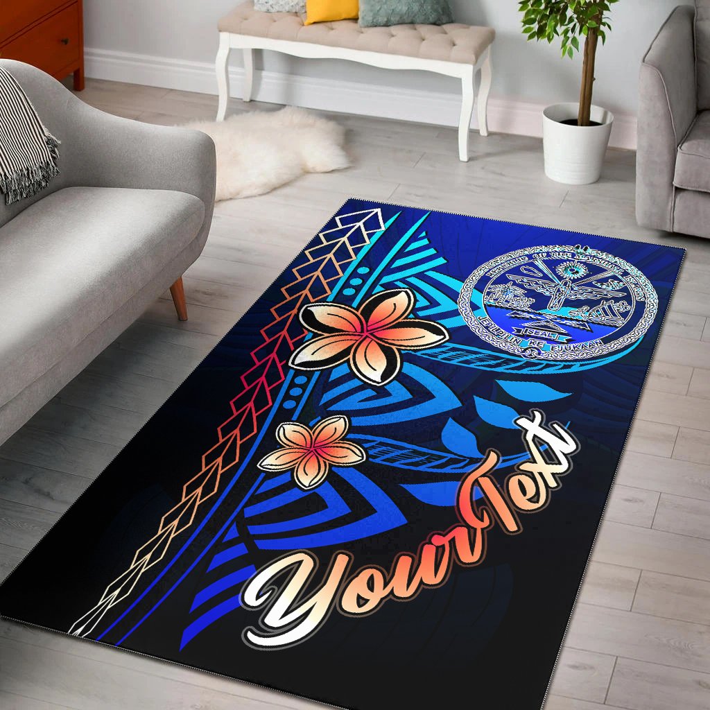 Marshall Islands Custom Personalised Area Rug - Vintage Tribal Mountain Crest Blue - Polynesian Pride