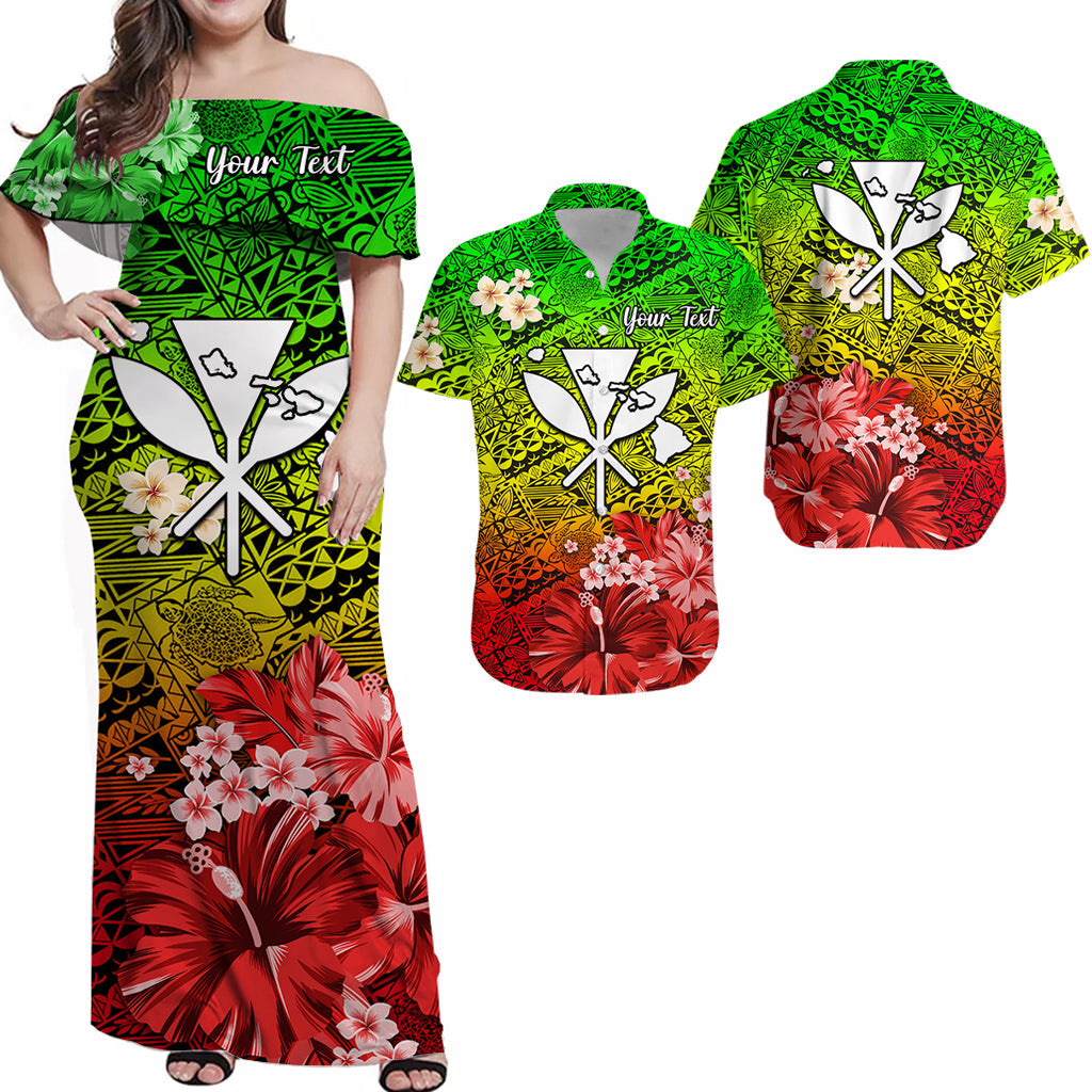 Custom Polynesian Matching Hawaiian Outfits For Couples Hawaiian Map with Kanaka Reggae Flowers LT13 Reggae - Polynesian Pride