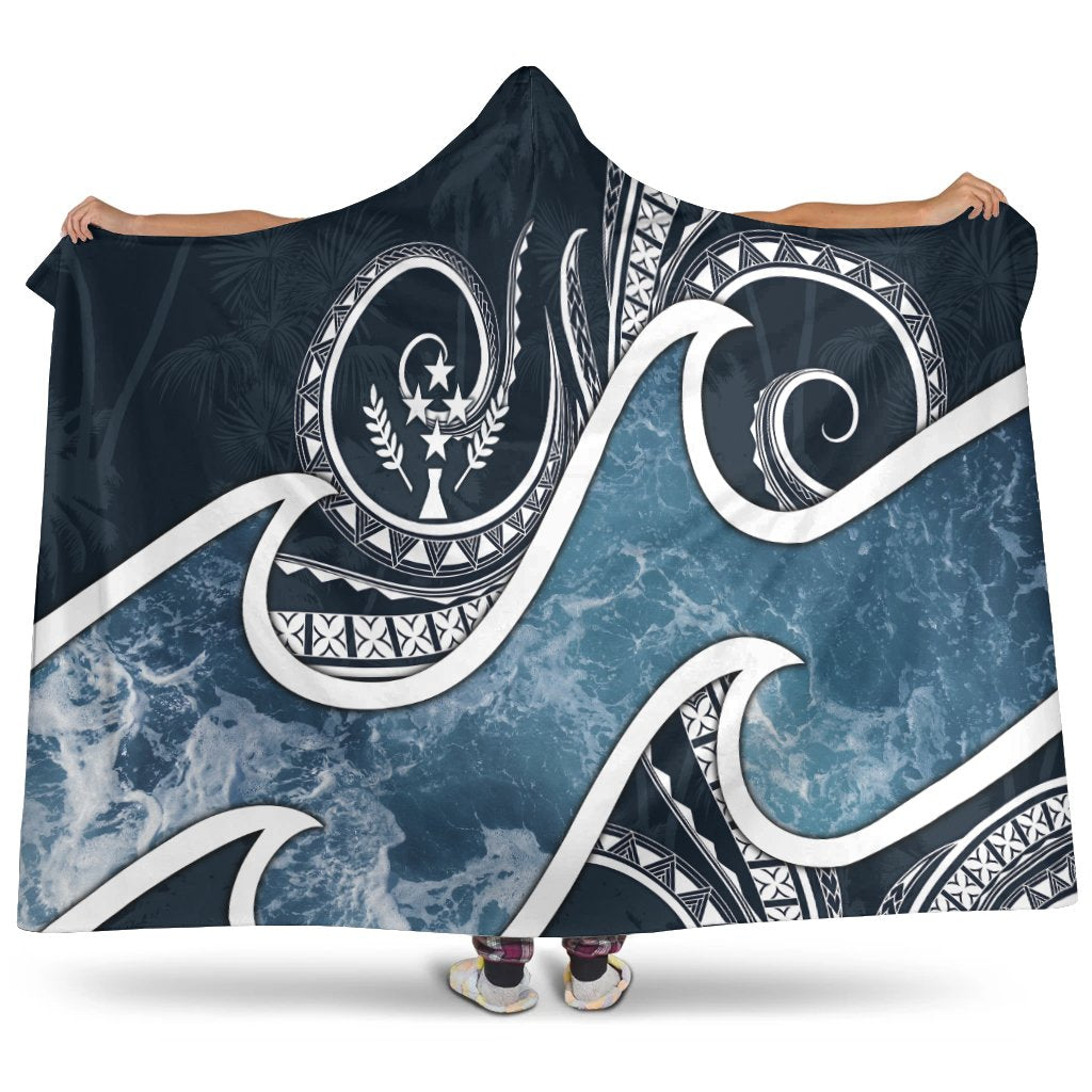 Kosrae Islands Polynesian Hooded Blanket - Ocean Style Hooded Blanket Blue - Polynesian Pride