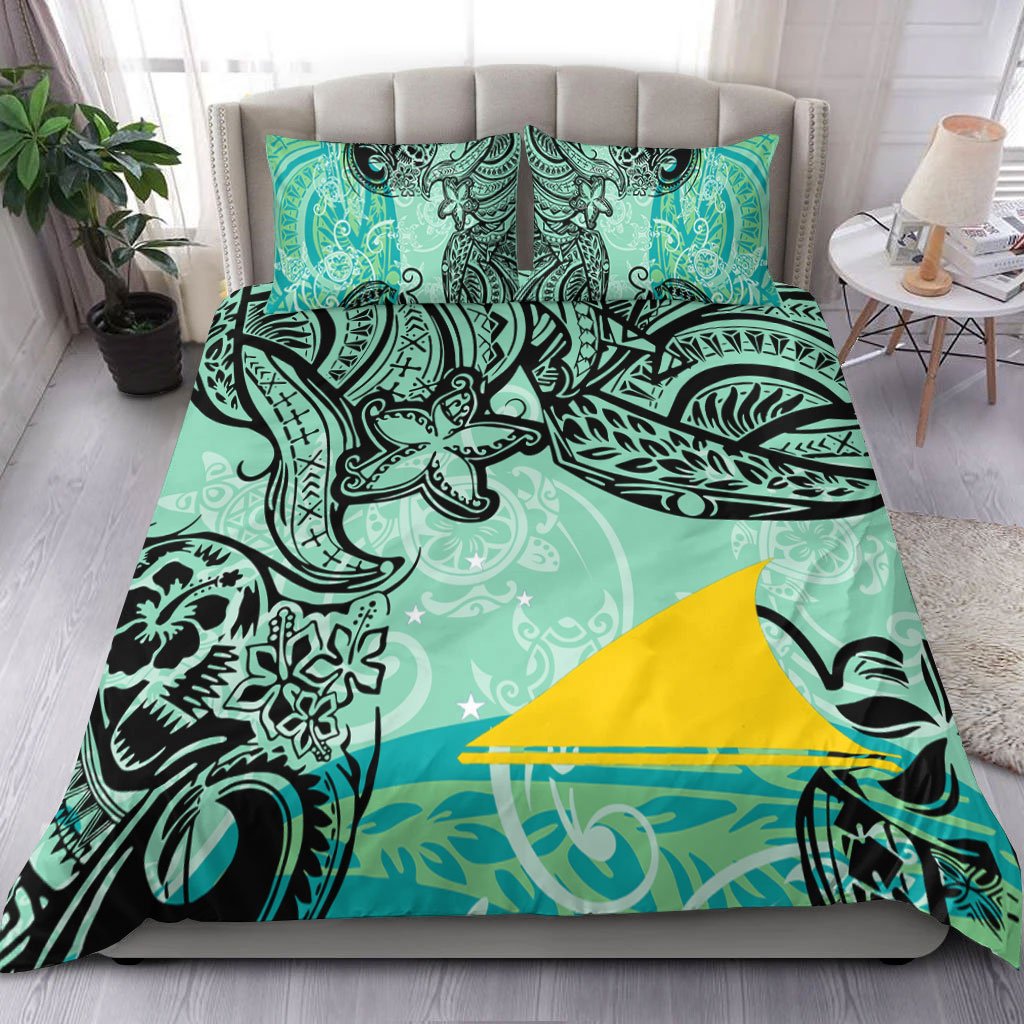 Tokelau Polynesian Bedding Set - Vintage Floral Pattern Green Color Green - Polynesian Pride