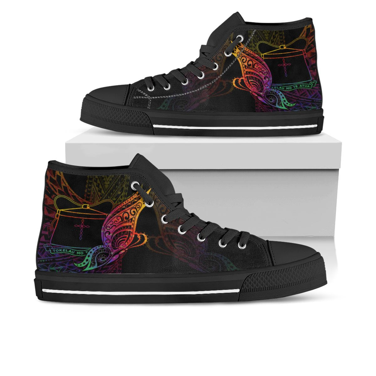 Tokelau High Top - Butterfly Polynesian Style Unisex Black - Polynesian Pride