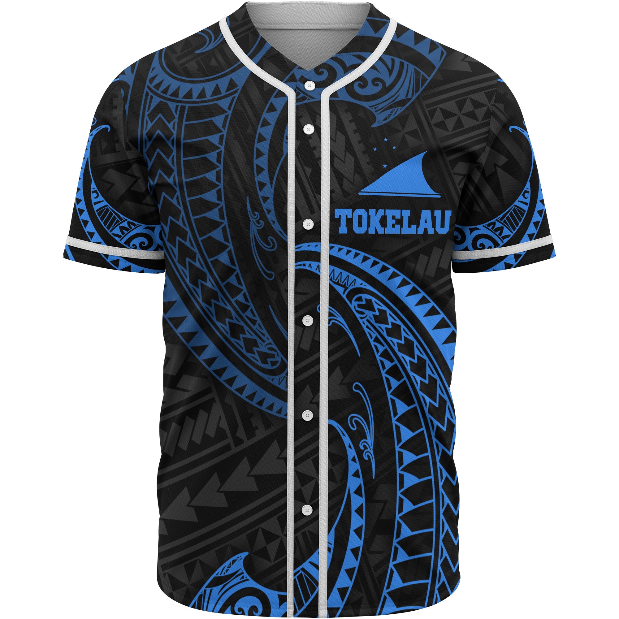 Tokelau Polynesian Baseball Shirt - Blue Tribal Wave Unisex Blue - Polynesian Pride