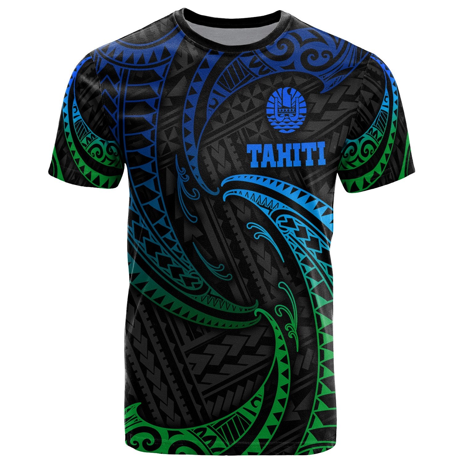 Tahiti Polynesian T Shirt Blue Tribal Wave Ver.02 Blue - Polynesian Pride