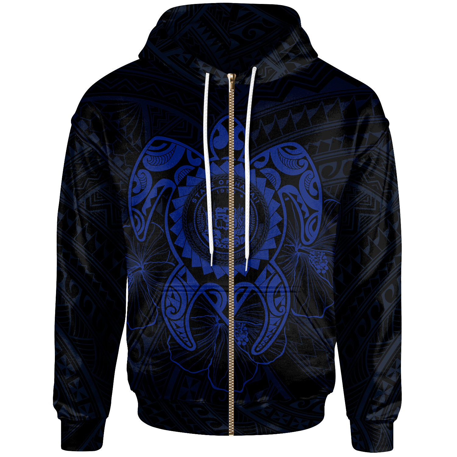 Hawaii Polynesian Zip up Hoodie Vintage Polynesian Turtle (Blue) Unisex Reggae - Polynesian Pride