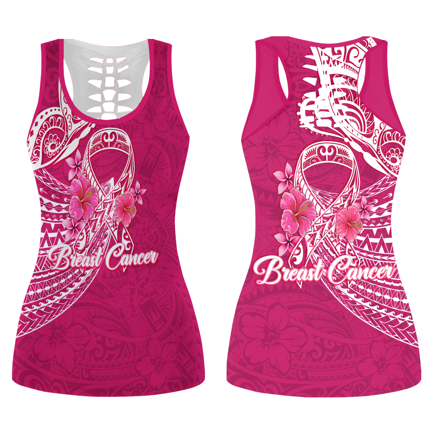 Breast Cancer Pink Ribbon Butterfly Polynesian Pink Version Hollow Tank Top - LT12 Female Pink - Polynesian Pride