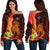 Kosrae Women's Off Shoulder Sweater - Tribal Tuna Fish Orange - Polynesian Pride