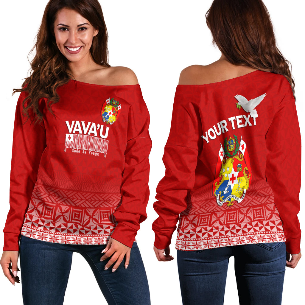 (Custom Personalised) Tonga Vavau Women Off Shoulder Sweater - Tongan Pattern - LT12 Red - Polynesian Pride