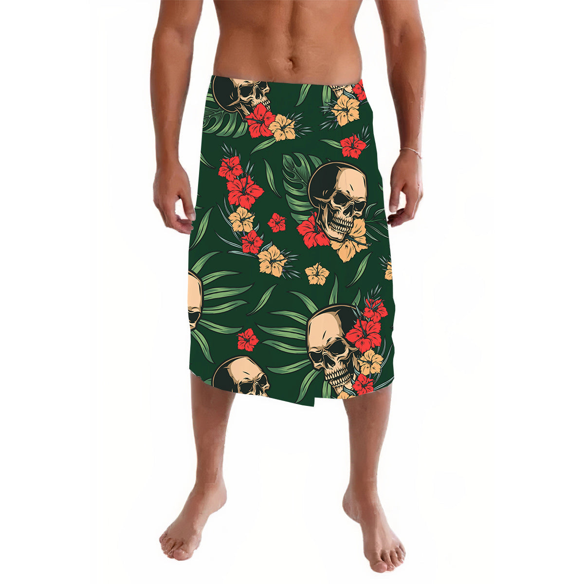 Hawaii Lavalava Polynesian Green Skulls with Monstera Leaves LT13 Green - Polynesian Pride