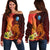 Yap Women's Off Shoulder Sweater - Tribal Tuna Fish Orange - Polynesian Pride