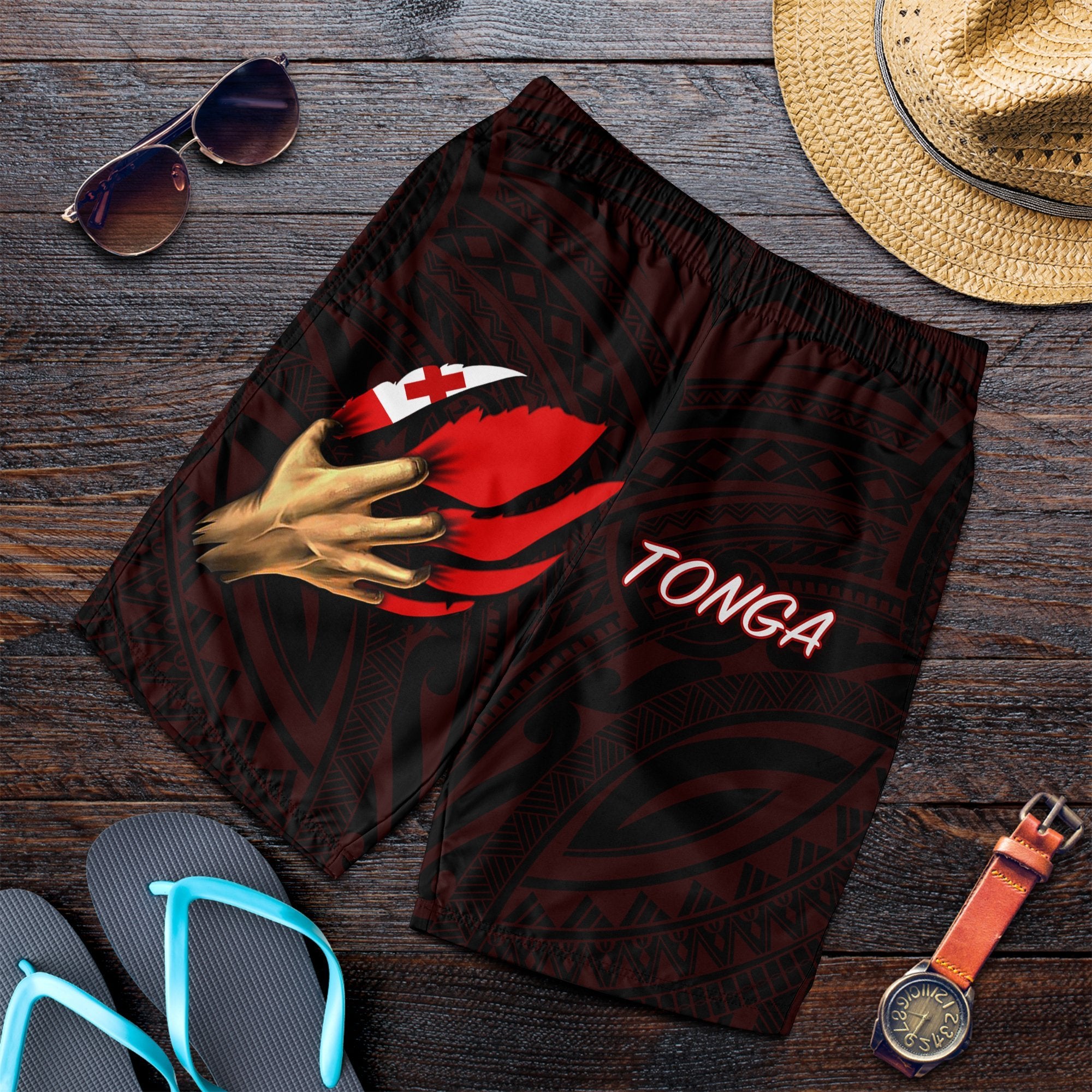 Tonga Men's Short - Tonga In Me (Red) - Polynesian Pride