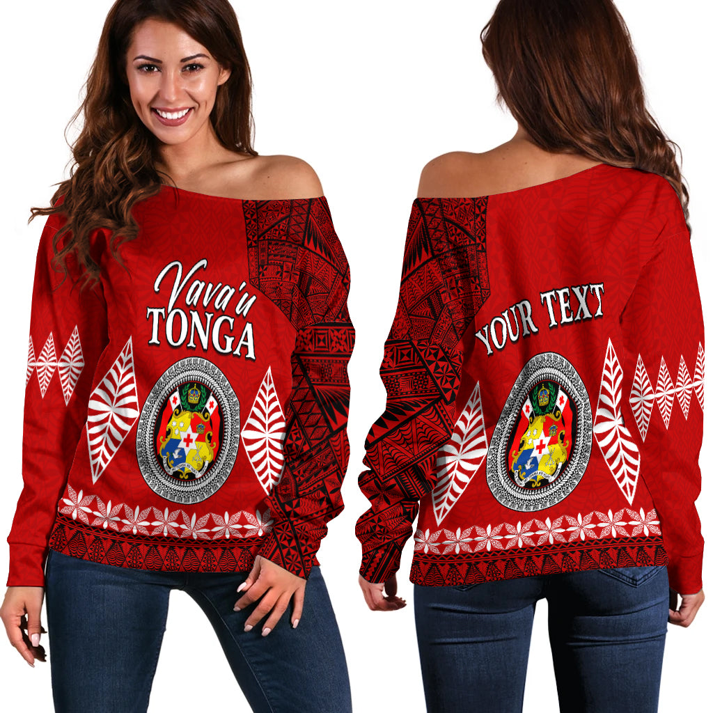 (Custom Personalised) Vava u Tonga Off Shoulder Sweater Tongan Ngatu LT13 Red - Polynesian Pride