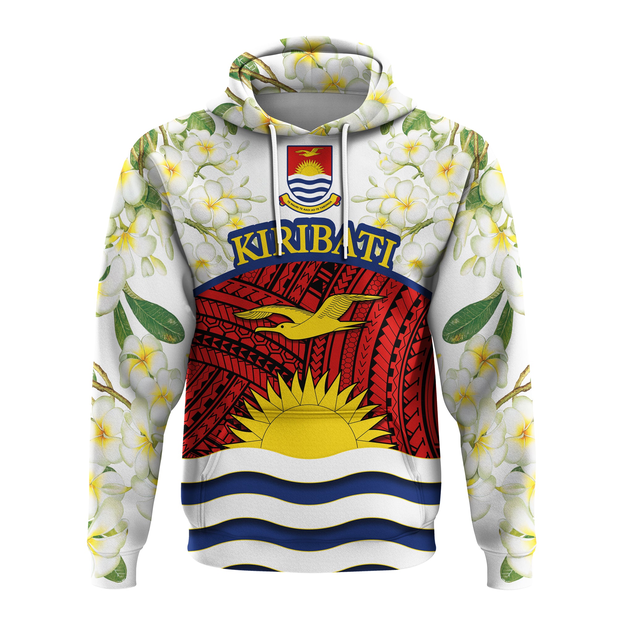 Kiribati Flag Mix Plumeria Frangipanis flower Hoodie LT20 Unisex Green - Polynesian Pride