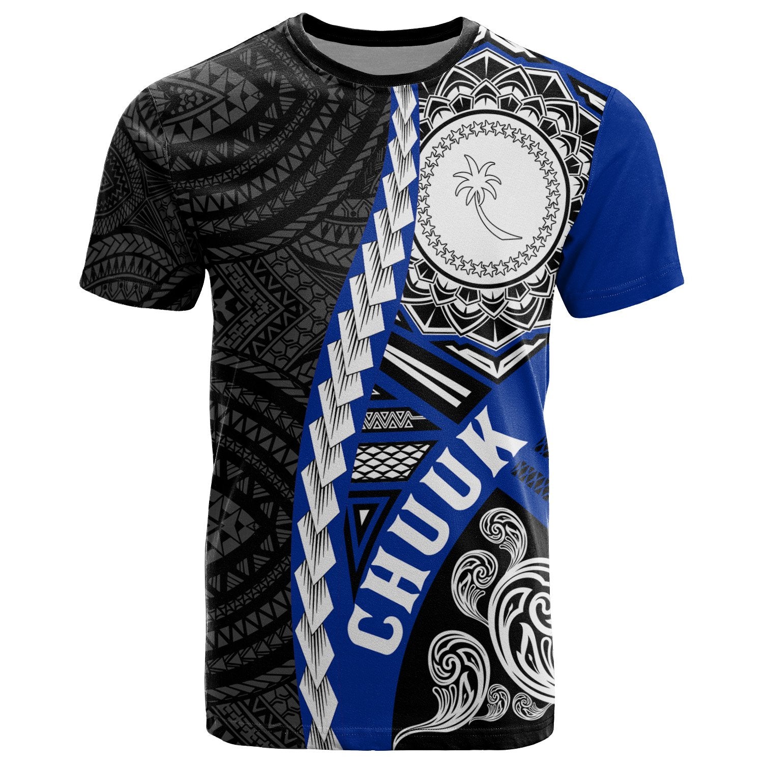 Chuuk Micronesia T Shirt Wave Tattoo Flag Style Unisex Blue - Polynesian Pride