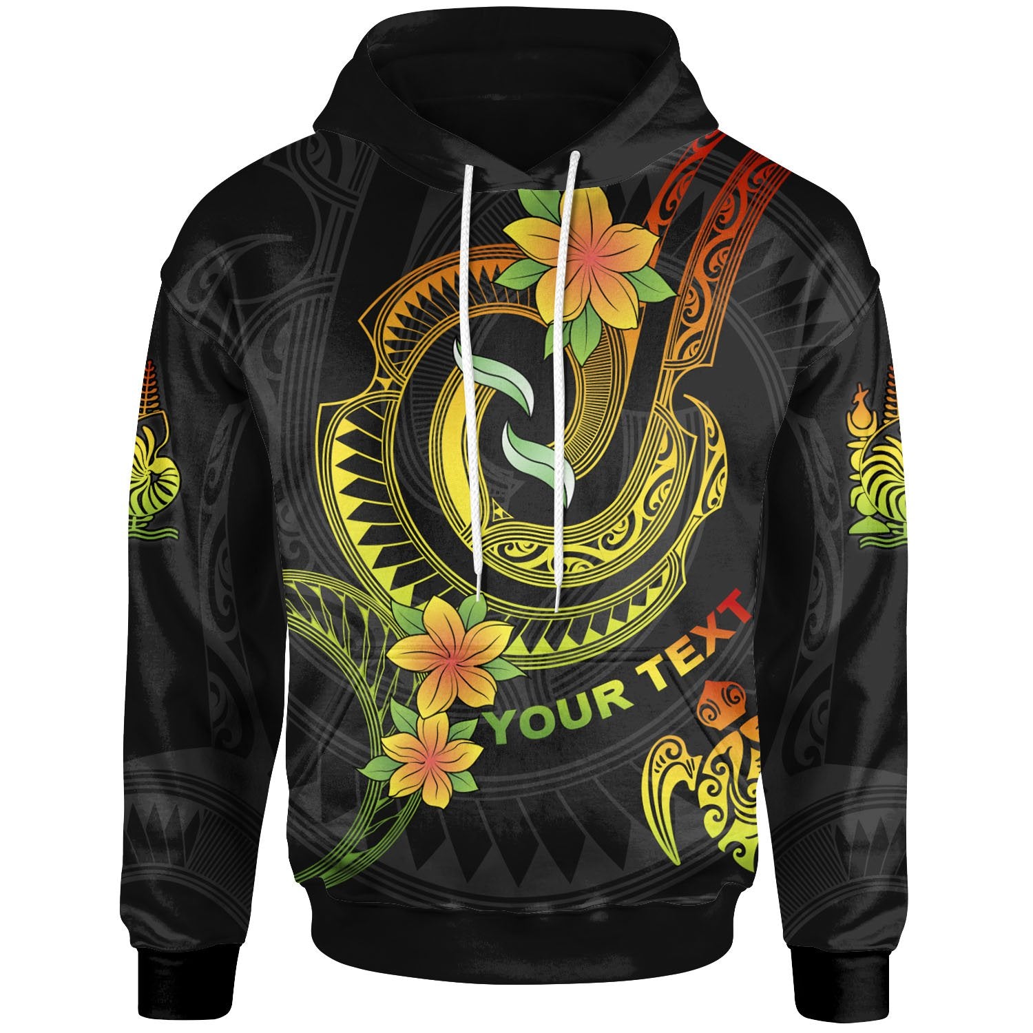 New Caledonia Custom Hoodie Reggae Plumeria Flowers with Spiral Patterns Unisex Reggae - Polynesian Pride