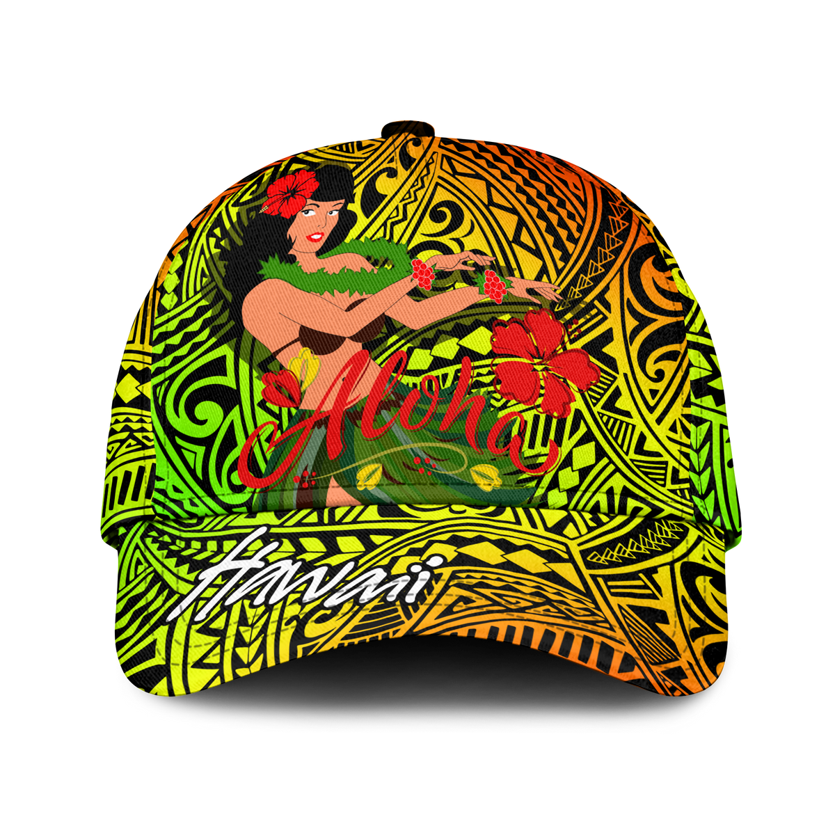 Hawaii Hula Girl Reggae Cap - LT2 Classic Cap Universal Fit REGGAE - Polynesian Pride