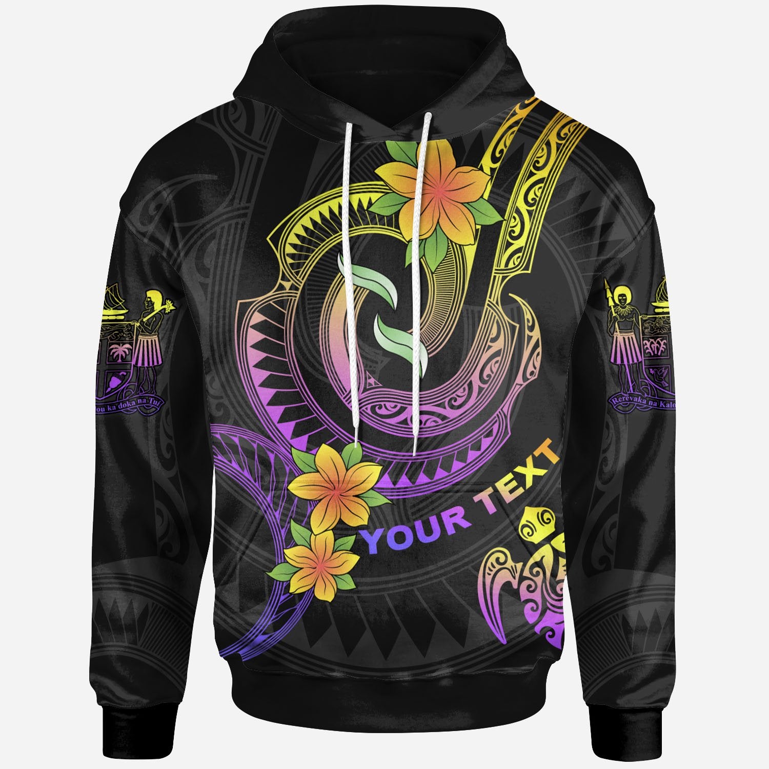 Fiji Custom Hoodie Plumeria Flowers with Spiral Patterns Unisex Black - Polynesian Pride