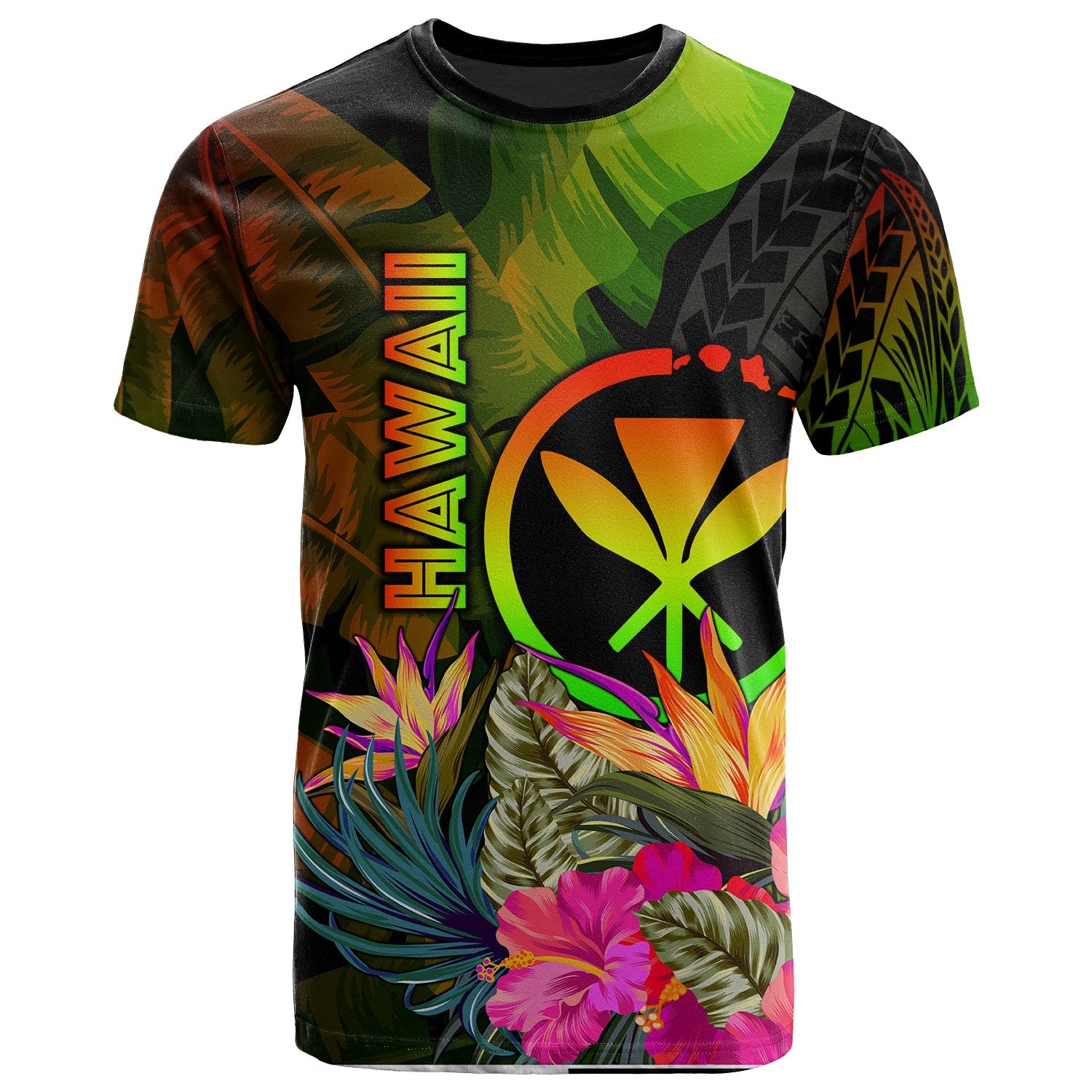 Polynesian Hawaii Kanaka Maoli Polynesian T Shirt Hibiscus and Banana Leaves Unisex Reggae - Polynesian Pride