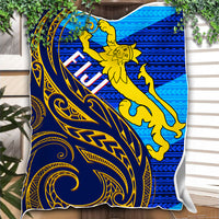 Fiji Premium Blanket - Flag's Color With Gold Polynesian Pattern - LT20 - Polynesian Pride