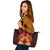 Tahiti Large Leather Tote - Tribal Tuna Fish Orange - Polynesian Pride