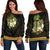 Fiji Women's Off Shoulder Sweater - Polynesian Gold Patterns Collection Black - Polynesian Pride