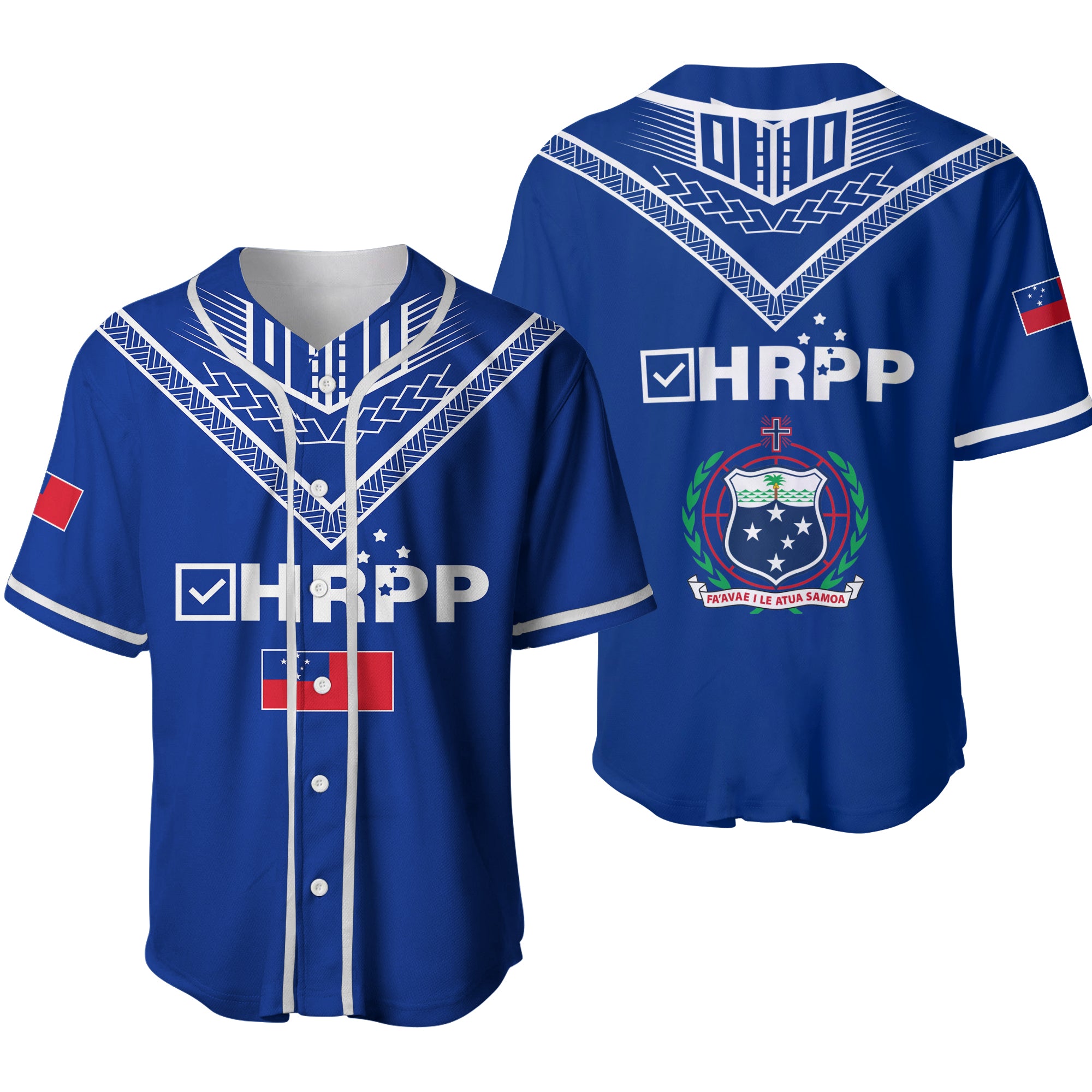 HRPP Samoa Baseball Jersey - Samoan Tribal - LT12 Blue - Polynesian Pride