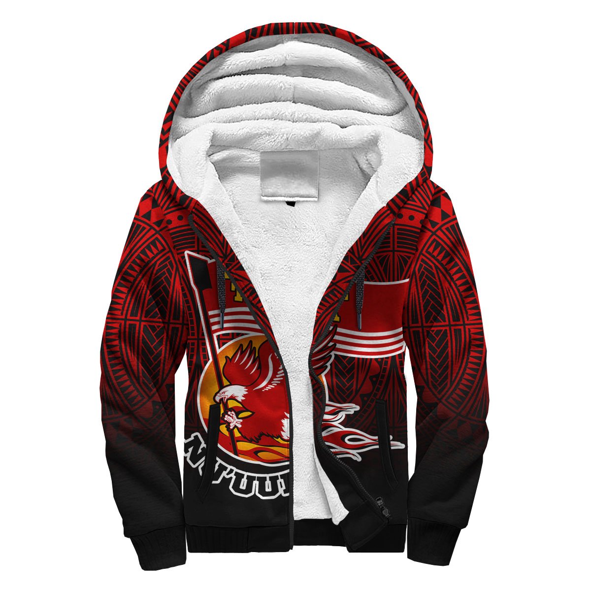 American Samoa Sherpa Hoodie - Manulele Tausala Nuuuli (Ver 2) Red - Polynesian Pride