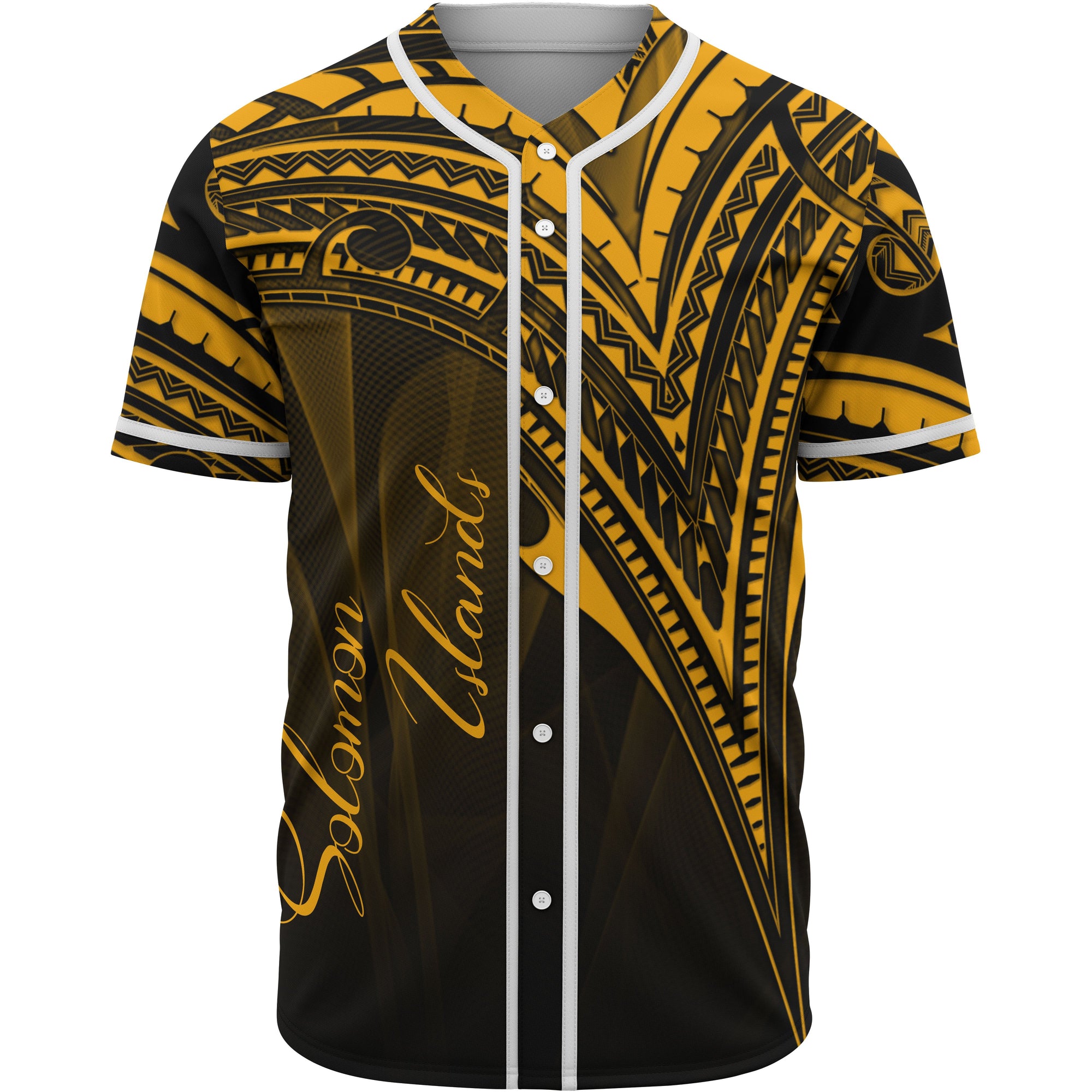 Solomon Islands Baseball Shirt - Gold Color Cross Style Unisex Black - Polynesian Pride