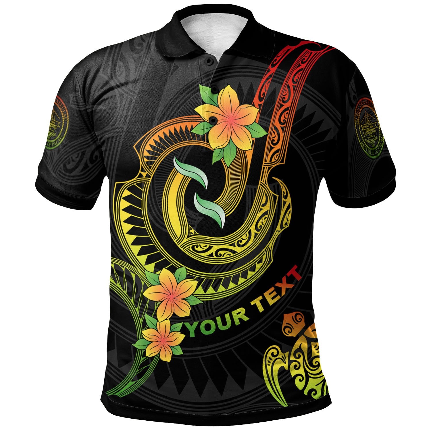 Palau Custom Polo Shirt Reggae Plumeria Flowers with Spiral Patterns Unisex Reggae - Polynesian Pride