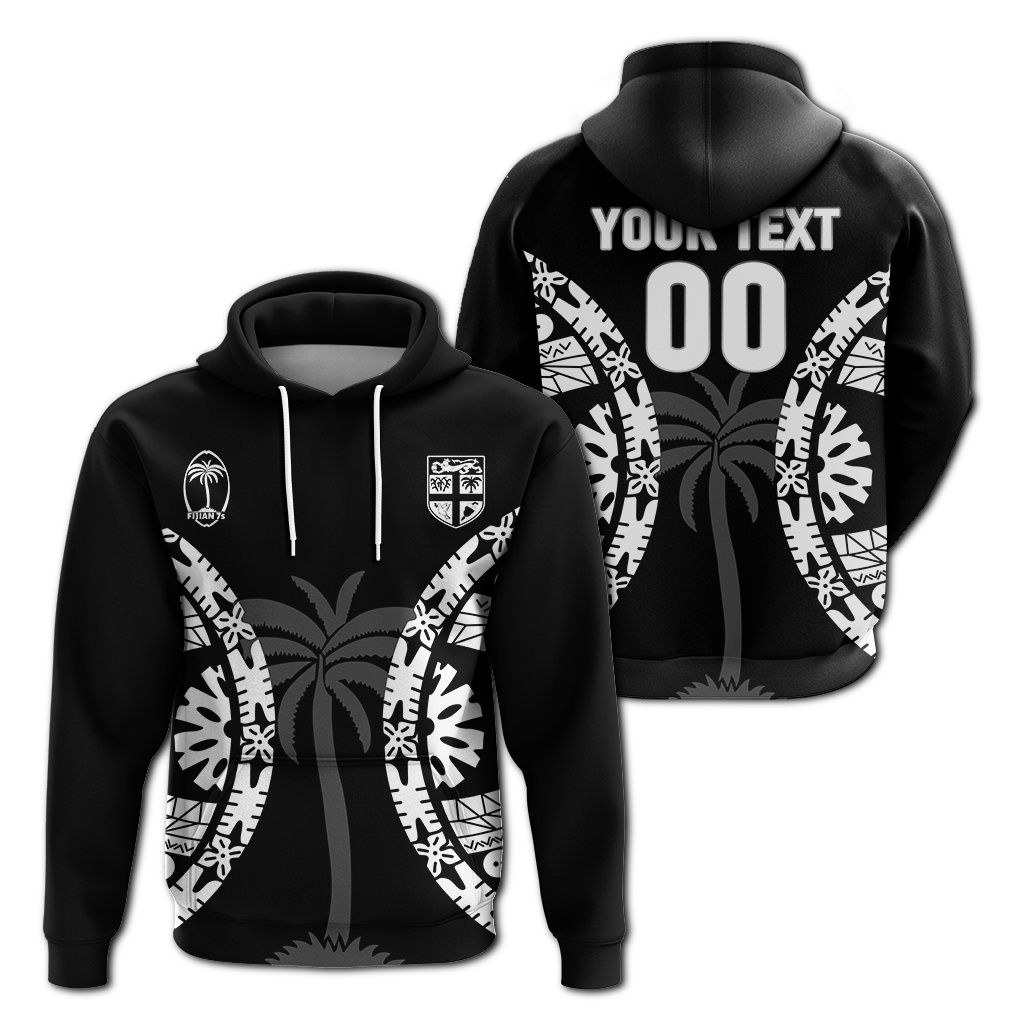 Custom Fiji Rugby Sevens Fijian Tapa Pattern Hoodie LT12 Hoodie Black - Polynesian Pride