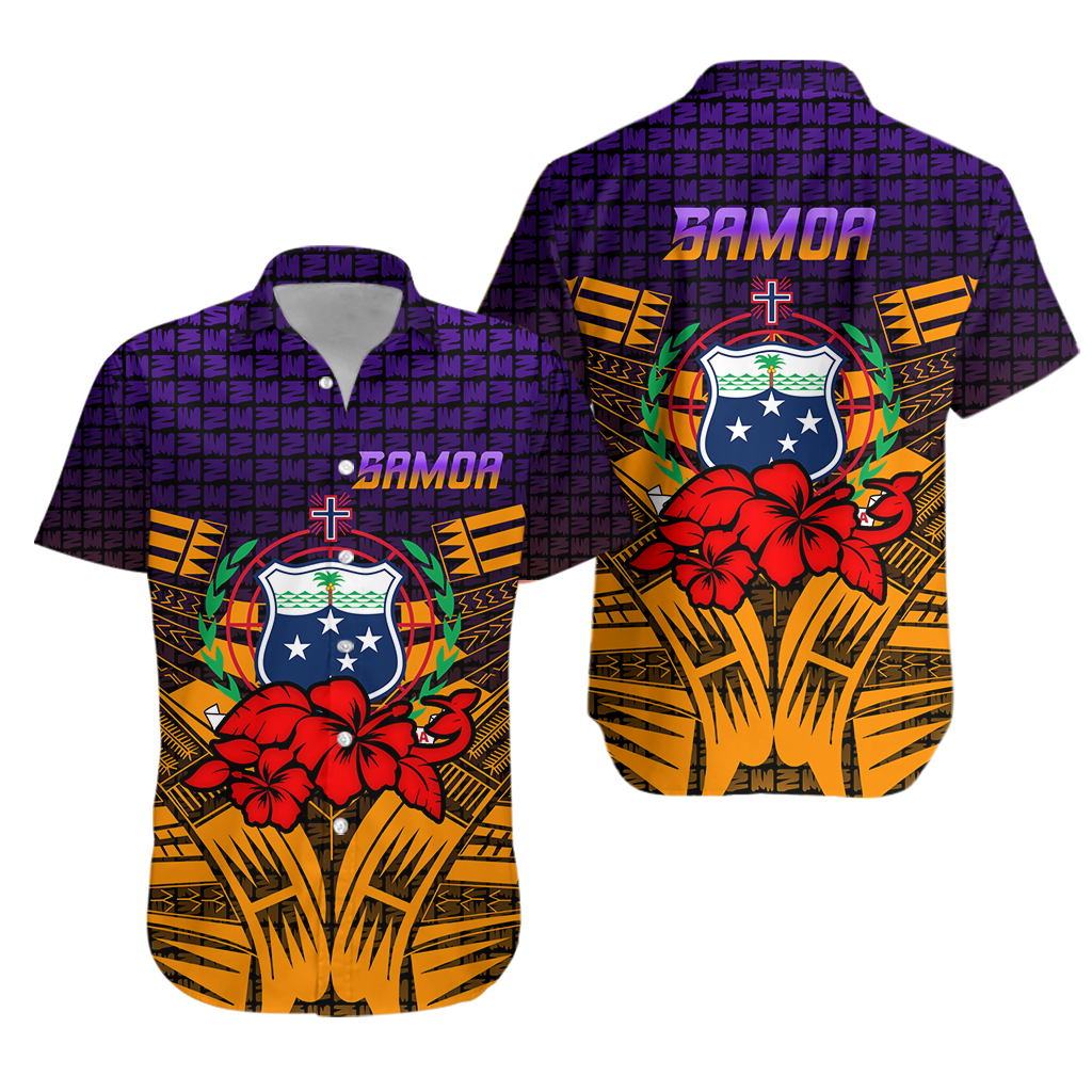 Samoa Hawaiian Shirt - Hibiscus With Tribal - LT12 Unisex Orange - Polynesian Pride