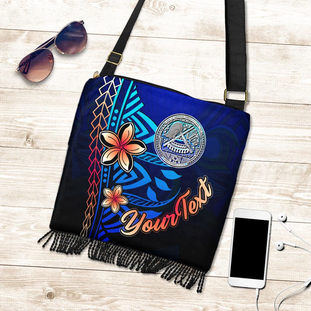 American Samoa Custom Personalised Boho Handbag - Vintage Tribal Mountain One Style One Size Blue - Polynesian Pride